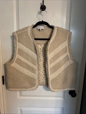 Mable Cream Sherpa Lace-Trim Open Vest